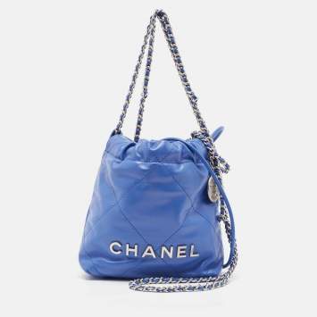 Pre Owned Chanel Blue Quilted Leather Mini 22 Chain Bag