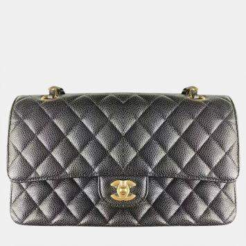Pre Owned Chanel Black Caviar Leather Classic Flap Bag