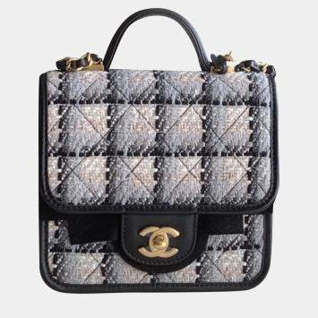 Chanel Leather and Tweed School Memory Flap Top Handle Bag