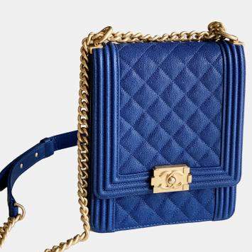 Pre Owned Chanel Blue Leather North South Boy Shoulder Bag