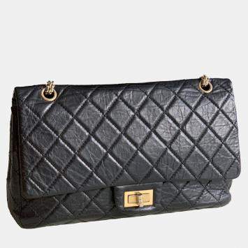 Pre Owned Chanel Black Aged Calfskin Quilted 2.55 Reissue Maxi Flap Bag