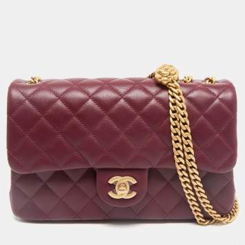 Chanel Burgundy Quilted Leather Medium Camellia Crush Flap Bag 
