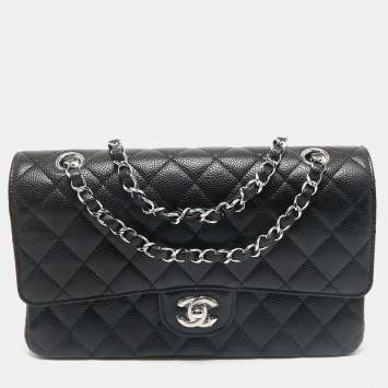 Chanel Black Quilted Caviar Leather Medium Classic Double Flap Bag