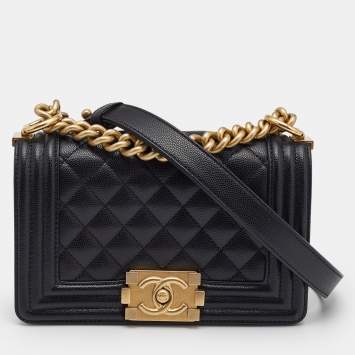 مملوكة مسبقًا Chanel Black Quilted Caviar Leather Mini Boy Flap Bag