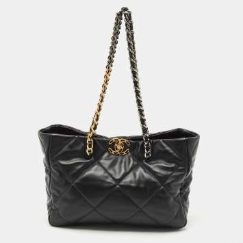 Pre Owned Chanel Black Quilted Leather 19 Shopping Tote
