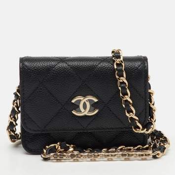 Pre Owned Chanel Black Quilted Caviar Leather CC Coin Purse on Chain