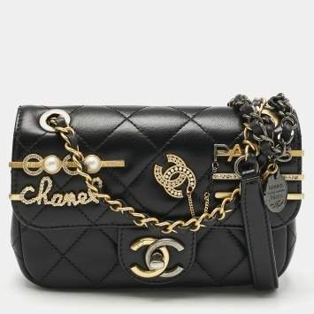 Chanel Black Quilted Leather Mini Coco Clips Classic Flap Bag
