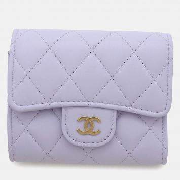 Pre Owned Chanel Matelasse Classic Small Wallet Light Purple Lambskin