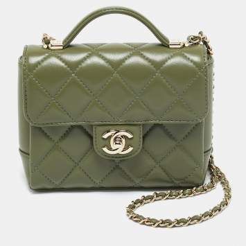 Pre Owned Chanel Green Quilted Leather Mini Flap Top Handle Bag