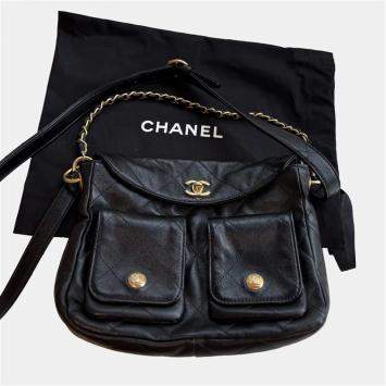 Pre Owned Chanel 24P Black Leather Quilted Messnger Bag