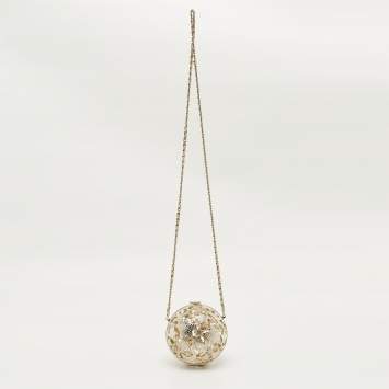 Pre Owned Chanel Gold Tone Metal and Crystal Sphere Minaudiere
