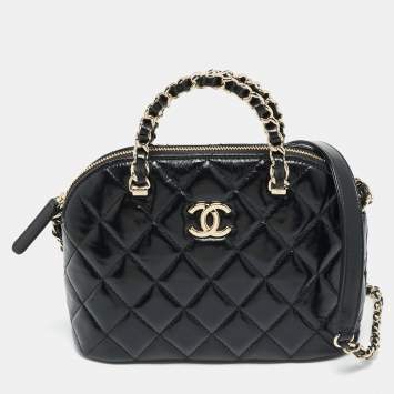 Pre Owned Chanel Coco Black Quilted Leather Chain Clutch