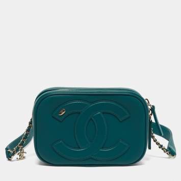 Pre Owned Chanel CC Mania Camera Case Green Leather Waist Bag