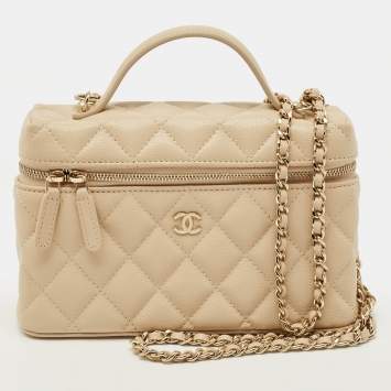 مملوكة مسبقًا Chanel Vanity Case Slim Beige Quilted Caviar Leather Shoulder Bag