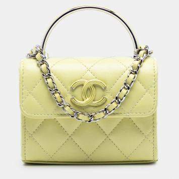Pre Owned حقيبة شانيل يد علوية سلسلة جلد خروف مبطن أصفر ميني