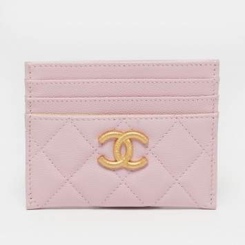 Pre Owned Chanel CC Pink Quilted Leather Card Holder