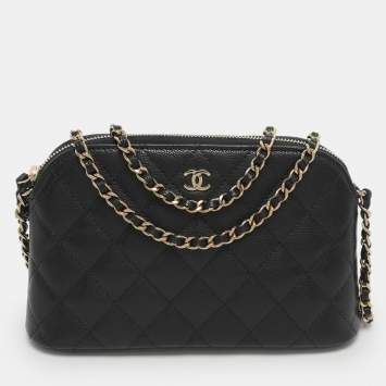 Pre Owned Chanel CC Black Quilted Caviar Leather Chain Clutch Bag