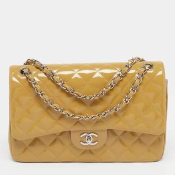 مملوكة مسبقًا حقيبة شانيل مبطن جلد براءات مزدوجة قلاب كلاسيك جمبو بيج