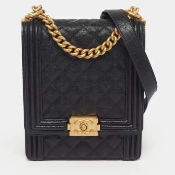 مملوكة مسبقًا Chanel Boy North South Black Quilted Caviar Leather Flap Bag