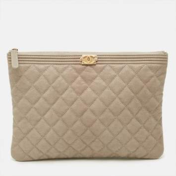 Pre Owned حقيبة صغيرة شانيل بوي متوسطة جلد مبطن كحلي