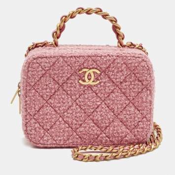 مملوكة مسبقًا Chanel Vanity Case Pink Quilted Tweed Shoulder Bag