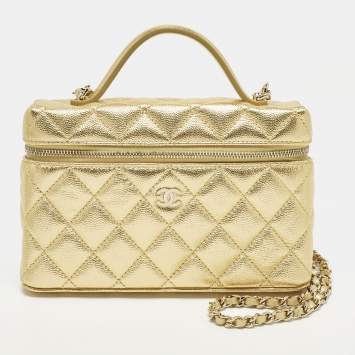 مملوكة مسبقًا Chanel Vanity Case Slim Gold Quilted Caviar Leather Shoulder Bag