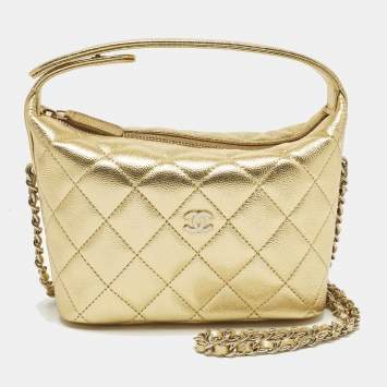 مملوكة مسبقًا Chanel CC Gold Quilted Caviar Leather Hobo
