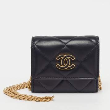 مملوكة مسبقًا Chanel Pending CC Black Quilted Leather Wallet On Chain
