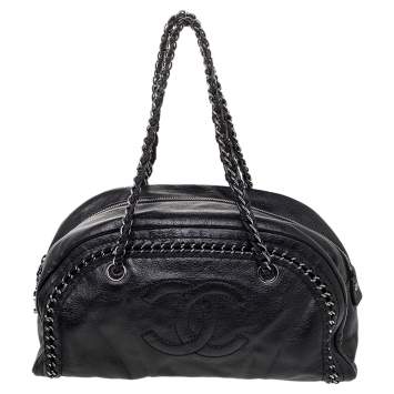 Pre Owned Chanel Black Leather CC Chain Around Bowling Bag