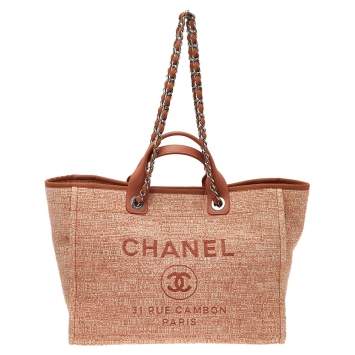 Pre Owned Chanel Bronze/White Woven Canvas And Raffia Large Deauville Bag