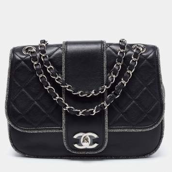 Pre Owned Chanel Black Quilted Leather and Lurex Elementary Chic Flap Bag