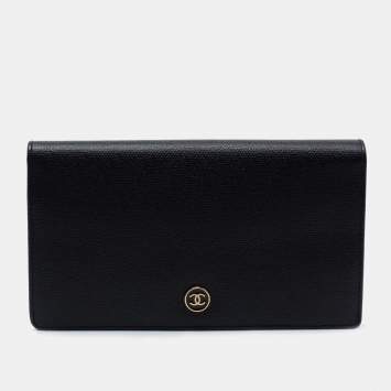 Pre Owned Chanel Black Leather Vintage CC Long Bifold Wallet