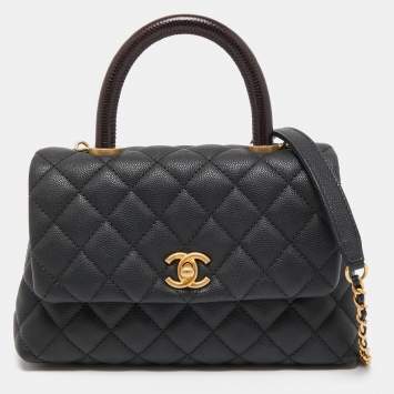 Pre Owned Chanel Black/Burgundy Quilted Caviar Leather Mini Coco Top Handle Bag