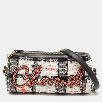 Pre Owned Chanel Multicolor Tweed and Leather Signature Bowling Bag 