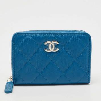 Pre Owned Chanel Blue Quilted Caviar Leather Classic Zipped Coin Purse
