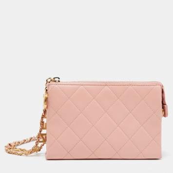 Pre Owned Chanel Pink Quilted Leather Waist Bag