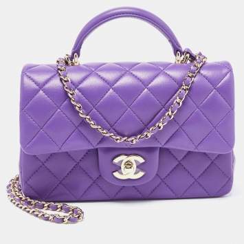 Pre Owned Chanel Purple Quilted Leather Mini Classic Top Handle Bag