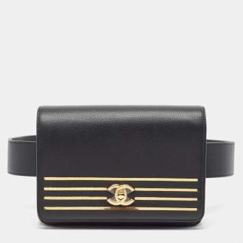 Pre Owned Chanel Black Caviar Leather Captain Gold Waist Bag