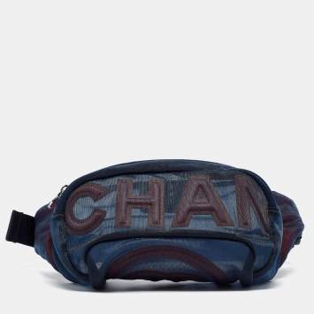 Pre Owned Chanel Navy Blue Mesh Nylon CC Waist Bag