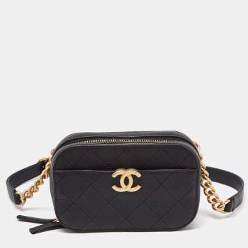Pre Owned Chanel Black Quilted Caviar Leather Chic Affinity Belt Bag