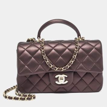 Pre Owned Chanel Burgundy Iridescent Quilted Leather Mini Rectangular Flap Top Handle Bag