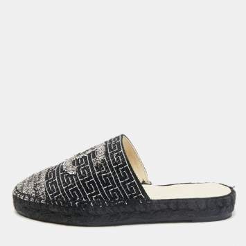 Chanel Black/White Tweed CC Espadrille Mules  Size 36