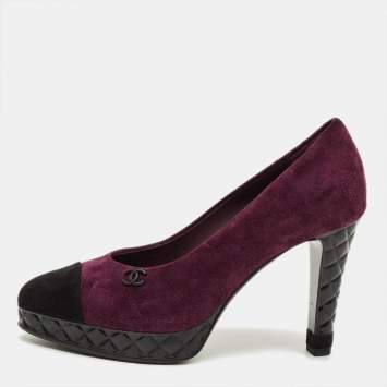 Pre Owned Chanel CC Size 36 Black/Purple Suede Cap Toe Pumps