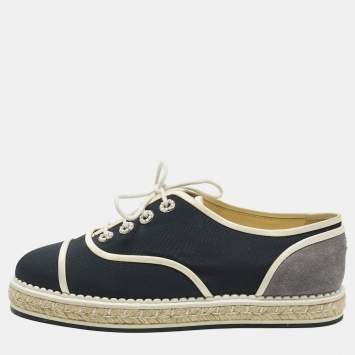 Pre Owned Chanel CC Size 37 Tricolor Fabric and Suede Cap Toe Espadrille Low Top Sneakers
