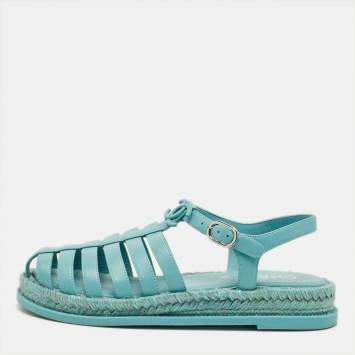 Pre Owned Chanel  Interlocking CC Size 39 Blue Leather Espadrille Sandals