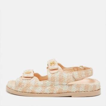 مملوكة مسبقًا صندل شانيل داد قماش تويد بلونين مسطح مقاس 39