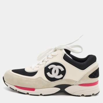 Pre Owned Chanel Multicolor Suede and Mesh CC Low Top Sneakers Size 37.5