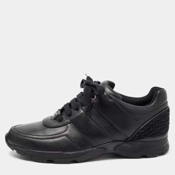Pre Owned Chanel Black Leather CC Low Top Sneakers Size 39