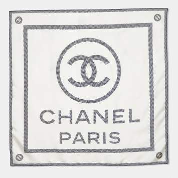 Pre Owned Chanel Ivory CC Logo Print Silk Scarf