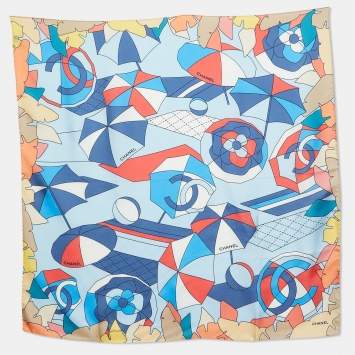 Pre Owned Chanel Multicolor CC Umbrella Print Silk Square Scarf